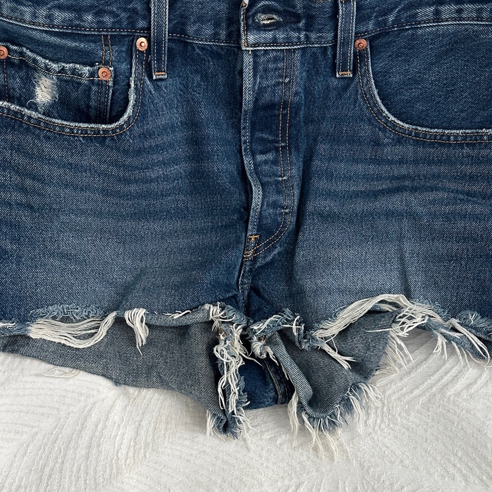 Levi's Dark Blue Frayed Hem Denim Shorts - Picture 5 of 5